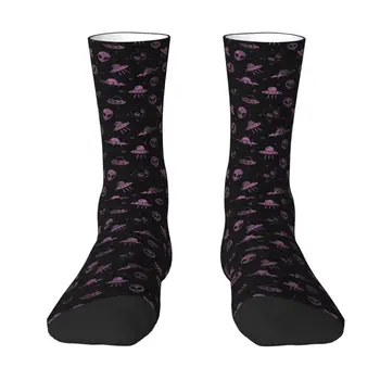 Носки с рисунком инопланетян, космических звезд и НЛО, мужские и женские теплые модные носки для экипажа, новинка