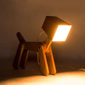 FCYAM, Деревянная настольная лампа в форме робота, Лампы для чтения в помещении Рядом со спальней, гостиной, Милым детским кабинетом, современным настольным освещением