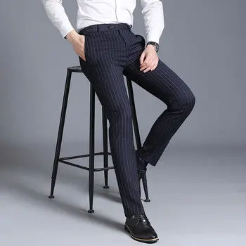 Новый деловой повседневный костюм с высокой талией, брюки в полоску, мужские прямые офисные официальные брюки, мужские костюмы в классическом стиле, брюки Плюс размер C13