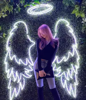 Крылья Ангела с ореолом и текстовой светодиодной неоновой вывеской - Nimbus neon, Свадебный декор, Неоновый декор стен, Фотозона, неоновая вывеска на заказ