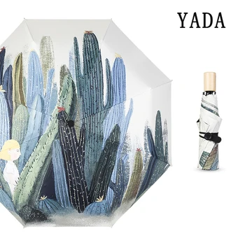 YADA 2023 Модный Ручной зонт с деревянной ручкой, складной Зонт с пустынным растением, Кактус, зонты для женщин, УФ-ветрозащитный зонт от дождя YD243