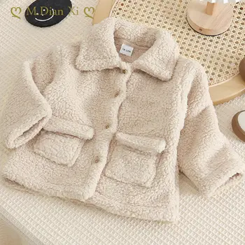 Детское плюшевое пальто Baby 2023, новое толстое теплое кашемировое пальто в корейском стиле для мальчиков и девочек, осенне-зимняя детская куртка, одежда