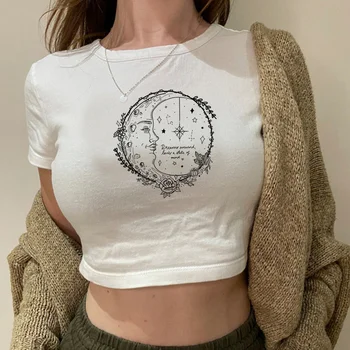 Acotar Velaris graphic cyber y2k, эстетичный укороченный топ для девочек 2000-х, 90-х, футболка Kawaii, укороченная