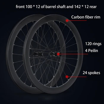 Колесная пара из углеродного волокна 700C Цилиндрический Вал Дисковый тормоз Центральный Замок Гоночный 50 мм Решающий обод Переднее 2 Заднее 4 Подшипниковое колесо дорожного велосипеда