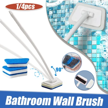 Щетка для стен в ванной, многофункциональная щетка для чистки, Длинная ручка, Сменная щетка для губки для ванной, керамической плитки, стекла