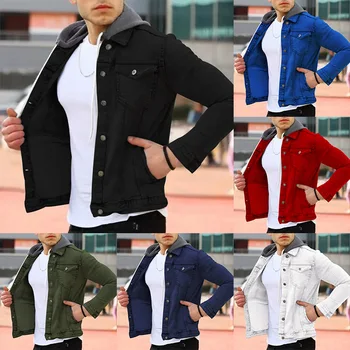 2023 Модная зимняя джинсовая куртка Осенняя мужская Повседневная с капюшоном, Новая строчка, Тонкий кардиган Y2k, однотонное верхнее пальто, верхняя одежда