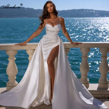 Alonlivn Нежные Атласные Складки Бретельки-Спагетти Свадебное платье Русалки со съемной юбкой