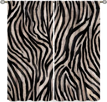 Классические роскошные Леопардовые полосы, черно-белый узор из меха животных, 2 предмета, Затеняющие шторы, занавеска для гостиной, спальни