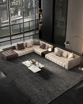 Минималистичный кожаный модульный диван роскошная гостиная крупногабаритная дизайнерская комбинация кожаных диванов с клавишами для фортепиано высокого класса