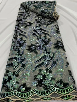 Новейшая Африканская Нигерийская бархатная кружевная ткань 2023 года, высококачественная французская кружевная ткань С блестками для вечернего платья LRC23102