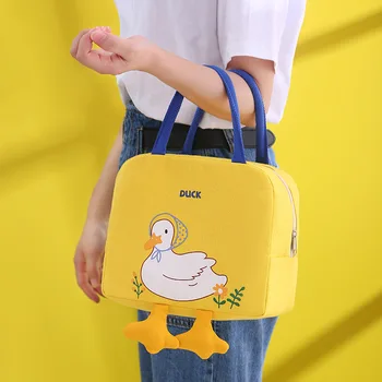 Портативная термоизоляционная сумка для пикника на открытом воздухе, сумка для ланча с мультяшной уткой большой емкости для женщин и детей, сумка-холодильник для хранения