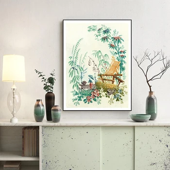 Антикварная акварельная живопись в стиле Шинуазри, Винтажный китайский мост, иллюстрация, плакат, Художественная печать на холсте, художественный декор стен гостиной