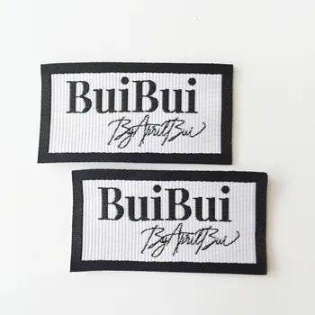 Индивидуальная этикетка с логотипом бренда на шее из дамасской ткани в вертикальную полоску для одежды