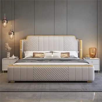 Современная минималистская кожаная кровать Napa, двуспальная кровать в главной спальне 1,8 м, высококачественная мягкая кровать 1,5 м, итальянская светлая роскошная двуспальная кровать размера 