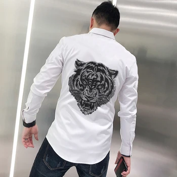Высококачественная азиатская мужская рубашка 5XL Fashion Tiger Hot Rhinestone в стиле хип-хоп, тонкий молодежный длинный рукав Four Seasons