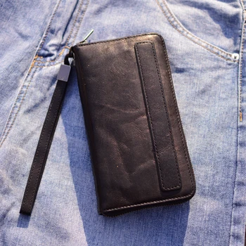 AETOO Новый мужской кожаный клатч из сверхмягкой воловьей кожи с головным слоем, длинный кошелек на запястье, черная модная простая сумка для мобильного телефона