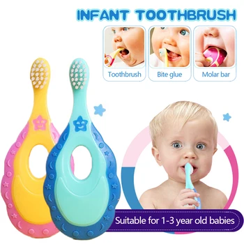 Детская зубная щетка, детская зубная щетка с ручкой, обучающая зубная щетка для ухода за полостью рта, мягкая щетка для волос для малышей от 1 до 3 лет