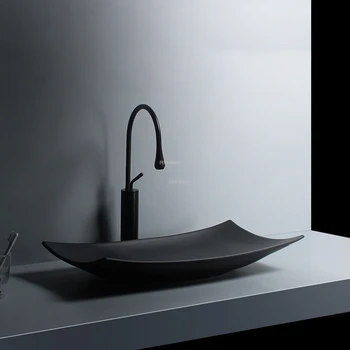 Скандинавские Матово-черные раковины для ванной комнаты Минималистичный Керамический Умывальник для ванной комнаты домашняя Прямоугольная столешница Современная раковина для унитаза
