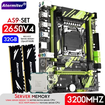 Материнская плата Atermiter X99 AS9 в комплекте с процессором Xeon E5 2650 V4 LGA 2011-3 2шт X 16 ГБ = 32 ГБ 3200 МГц Оперативной памяти DDR4 REG ECC