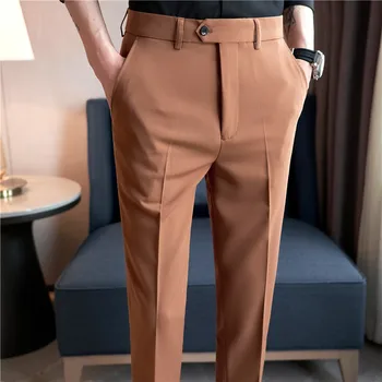 2023 Весна Лето, Модные Узкие брюки для костюма в британском стиле, мужская простота, Универсальные Повседневные Деловые Официальные Свадебные Социальные брюки