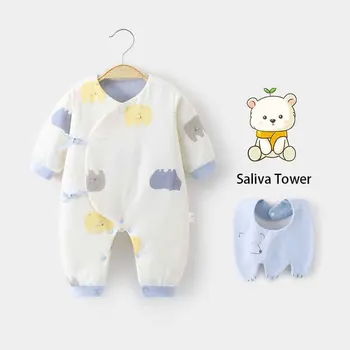 Одежда для новорожденных, осенняя хлопковая теплая одежда цвета хаки, милая весенняя одежда для новорожденных, одежда для мальчиков и девочек, комбинезон