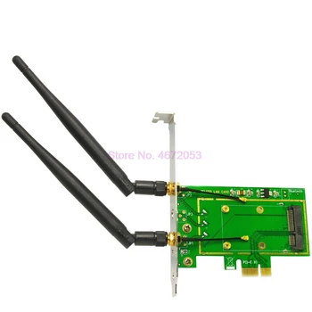 50 шт. Mini PCI-E к PCI-E 1X Настольный адаптер-преобразователь с двумя антеннами для беспроводной сетевой карты Wifi