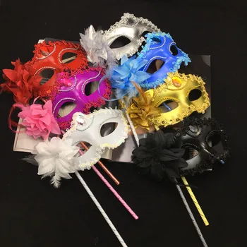 10шт Сексуальная цветочная маска на палочке для выпускного вечера Свадебной вечеринки Женский костюм Венецианский Косплей Маскарад Ручные маски