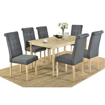 Набор из 7 деревянных прямоугольных обеденных столов и 6 обеденных стульев с мягкой обивкой с высокими спинками, переходный стиль