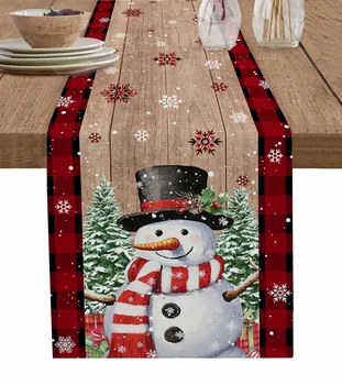 Рождественский снеговик, Рождественская елка, настольная дорожка из хлопка и льна, Свадебный декор, скатерть, Домашний декор для рождественского стола, настольная дорожка