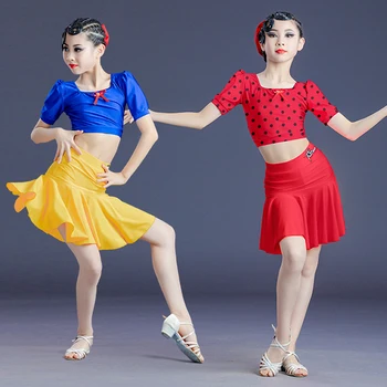 Летние детские профессиональные костюмы для латиноамериканских танцев, топ для латиноамериканских танцев для девочек, юбки для бальных танцев, одежда для выступлений SL4711