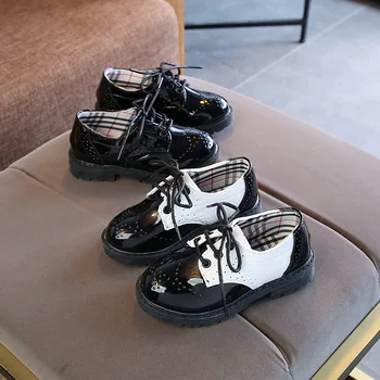 Новая детская кожаная обувь; Детская обувь на шнуровке; Модные однотонные кожаные туфли из лакированной кожи для девочек; Кожаная обувь для мальчиков; Детская обувь;