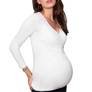 Топы для беременных и кормящих с V-образным вырезом, майка для беременных с длинным рукавом, одежда для кормления грудью