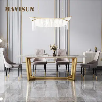Обеденный стол Nordic Light Luxury Rock Board Прямоугольный Простой Современный обеденный стол для дома на вилле в минималистском стиле, мебель для помещений