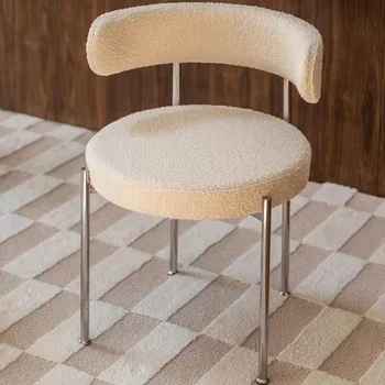 Бархат Ягненка, Металл, Нержавеющая сталь, Используемая спинка обеденного стула Nordic Designer Cafe, Повседневный одноместный стул