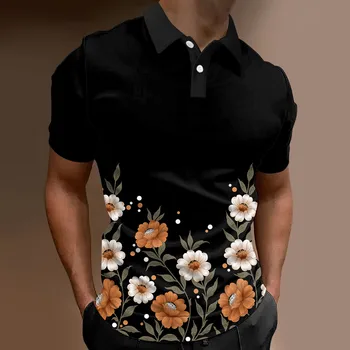 Мужская мода Весна Лето Повседневные футболки с коротким рукавом и отложным воротником с принтом, Верхняя блузка, мужские футболки Повседневные