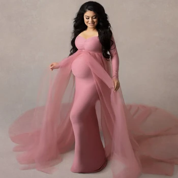Платья для беременных Реквизит для фотосъемки При длительной беременности без плеч Для беременных женщин Макси-платье для фотосессии в душе ребенка Vestidos