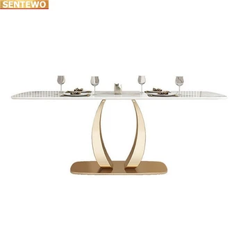 Дизайнерская роскошная столовая из мраморной плиты обеденный стол с набором из 4 6 стульев mesa stolik мебель мрамор Нержавеющая сталь золотое основание