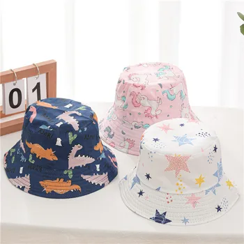 Летняя Детская Солнцезащитная шляпа с принтом динозавра, Мультяшная Хлопчатобумажная шляпа-ведро для маленьких мальчиков и девочек, Пляжные кепки Рыбака, Шапочка