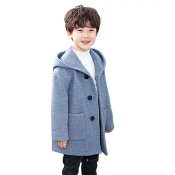 Зимняя шерстяная куртка для мальчика, новинка 2023 года, корейская версия, модная утепленная повседневная детская одежда средней длины, сохраняющая тепло