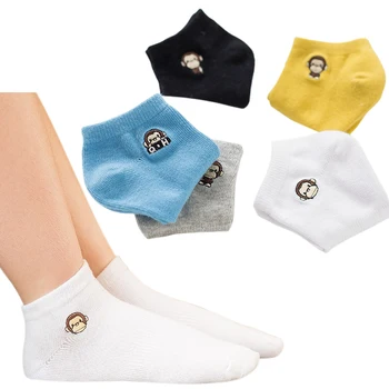 Комплект детских носков из 5 упаковок, однотонные повседневные носки до щиколоток Kids 5 Pk с вышивкой в виде мультяшной обезьяны, носки с глубоким вырезом для 2-3/3-5/5- 8 лет