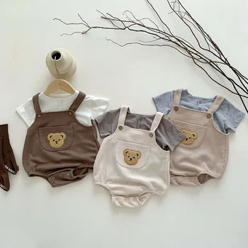 Летний комплект детской одежды MILANCEL 2023, боди с вафлями и короткая футболка, костюм для мальчиков, одежда для новорожденных, костюм