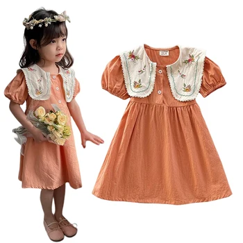 2023 Летнее платье с короткими рукавами для маленьких девочек, детские платья с цветами, детский повседневный костюм, одежда для 1-8 лет