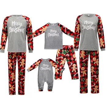 Комплект семейных рождественских пижам, семейные рождественские пижамы, комплекты топа и длинных штанов с буквенным принтом, комплекты пижам