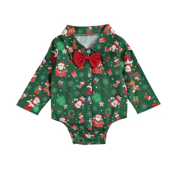 Рождественский комбинезон с воротником-бабочкой для малышей, детские цельные комбинезоны с длинными рукавами, комбинезоны с принтом Санта Клауса в картонной упаковке, джентльменские комбинезоны