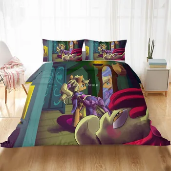 Комплект постельного белья с мультяшным принтом Радужного пони 3D Милая детская спальня Пуховое одеяло наволочка Постельное белье Домашний текстиль