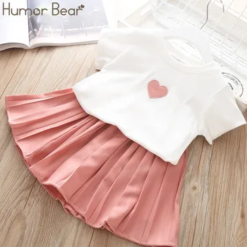 Humor Bear, летняя модная новая одежда для девочек, детская одежда, футболка с вышивкой Love + юбка, комплект детской одежды для малышей