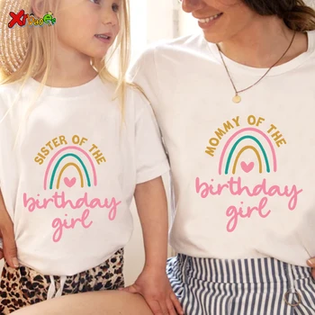 Подходящие для семьи наряды, Радужная рубашка на День рождения для девочек, Персонализированное имя, Наряды для вечеринки по случаю Дня рождения 1-й 10-й семьи, Золотисто-блестящие