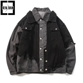 Джинсовая куртка с заплатками Hi Street, модная уличная одежда, джинсовое пальто в стиле хип-хоп, индивидуальность, верхняя одежда в ковбойском стиле Harajuku, топы