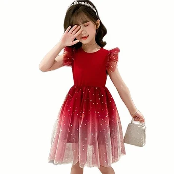 Летнее платье с рисунком звезды для девочек, дорогие платья для девочек, повседневные детские платья, Летняя одежда для девочек 6 8 10 12 14