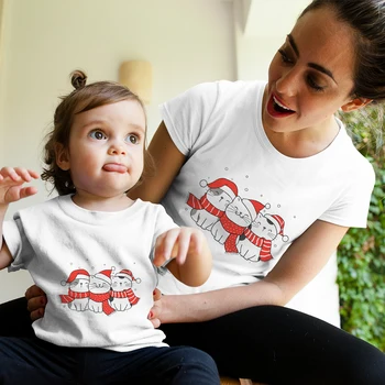 Одинаковые комплекты для рождественской семьи, футболка с короткими рукавами с милым мультяшным котом, топы для мамы, детские комбинезоны